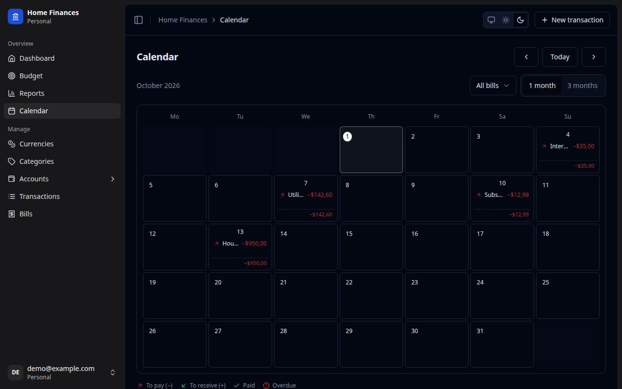 Screenshot: Calendar