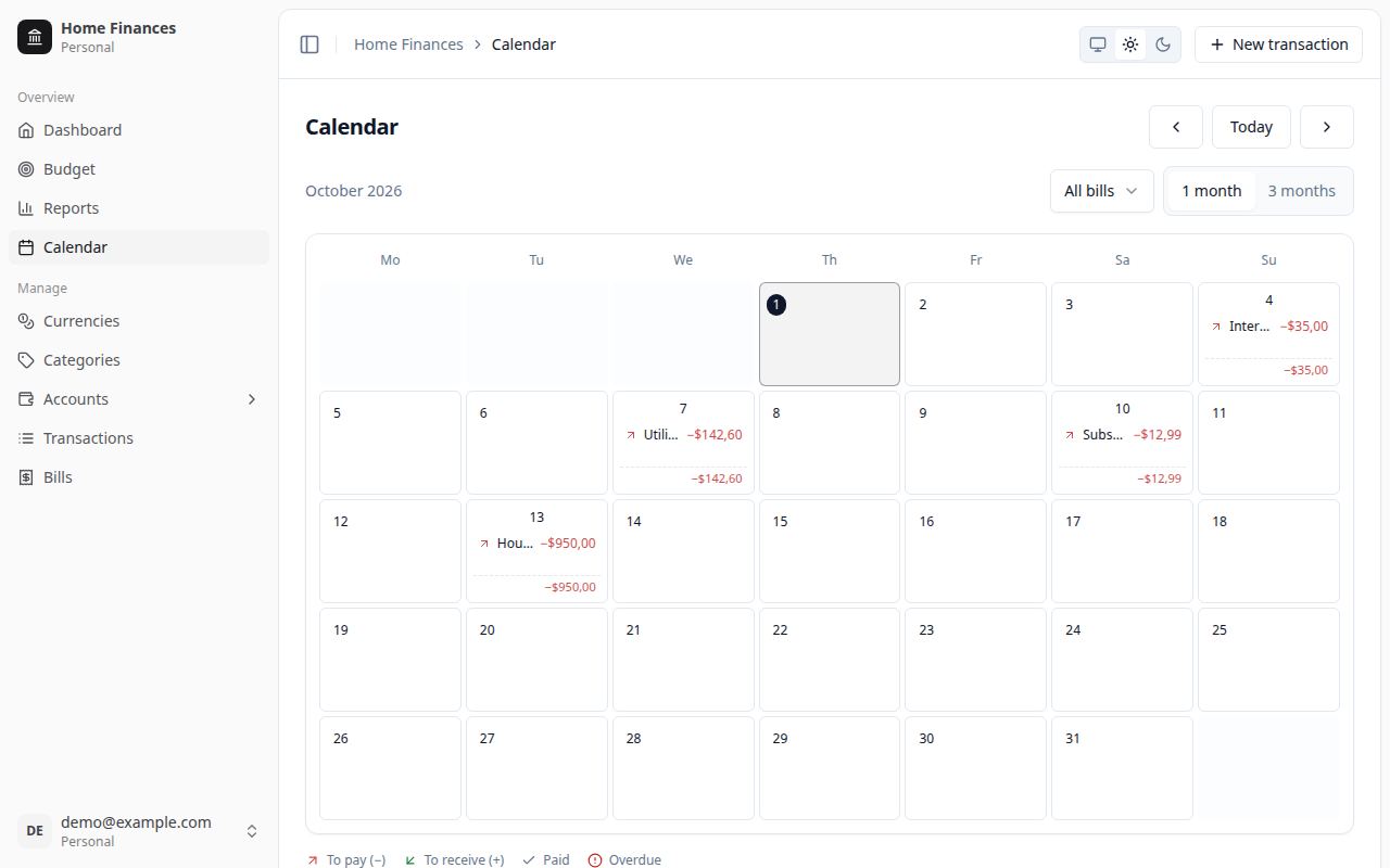 Screenshot: Calendar